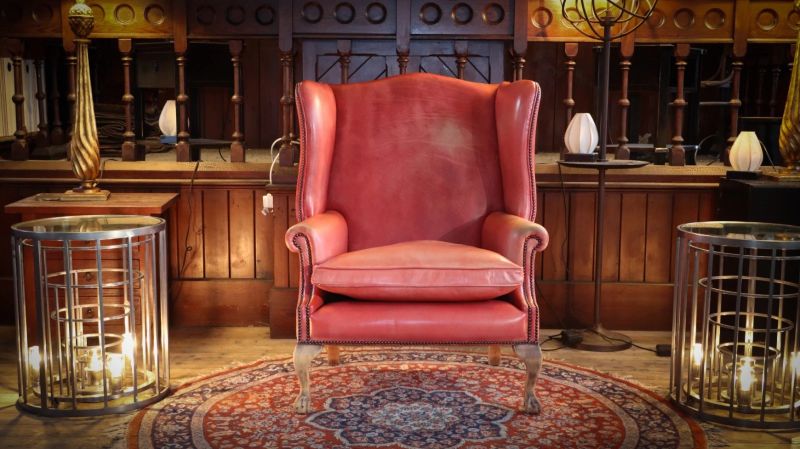 Chairs Of Bath Wide Georgian Leather Wing Chair with Claw & Ball Legs Faded Rose - Image 3
