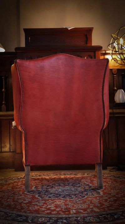 Chairs Of Bath Wide Georgian Leather Wing Chair with Claw & Ball Legs Faded Rose - Image 5