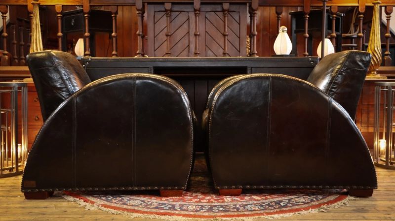 Sublime Pair Timothy Oulton Rockefeller Leather Armchairs Cigar Club RARE - Image 10