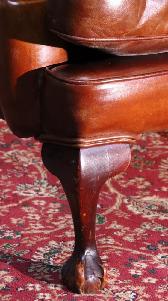 Superb Antique Leather Wingback Club Library Fireside Armchair Whisky Tan Del - Image 14