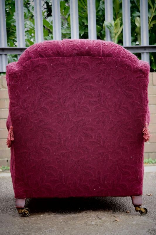 A Howard & Sons buttoned open armchair in Heavy Burgundy Fabric - Image 15