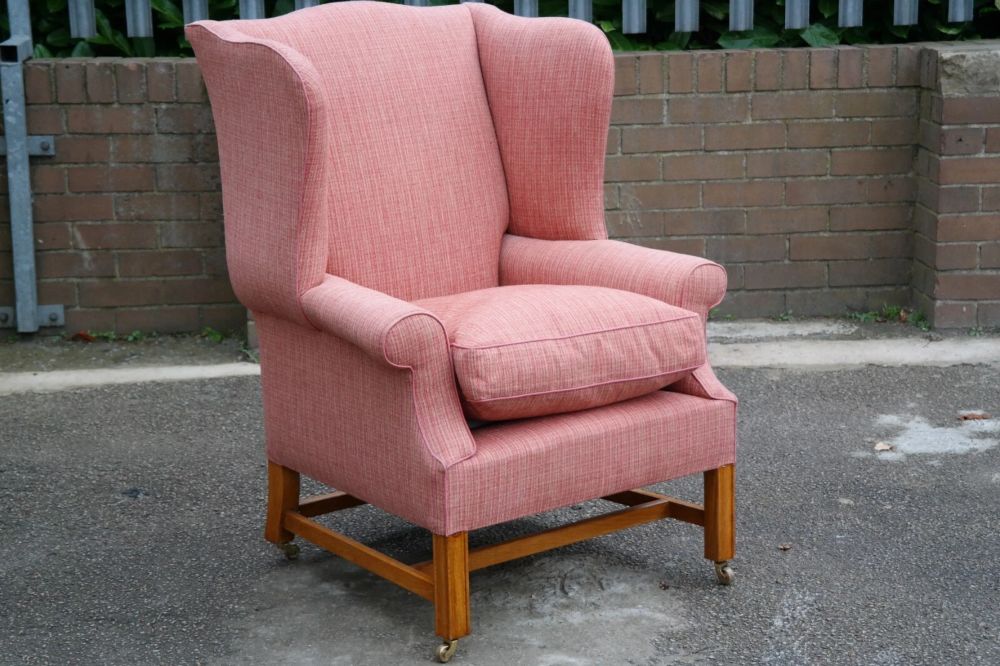 Sublime Howard And Sons Duke Wing Club Library Armchair Coral Waffle Fabric - Image 3
