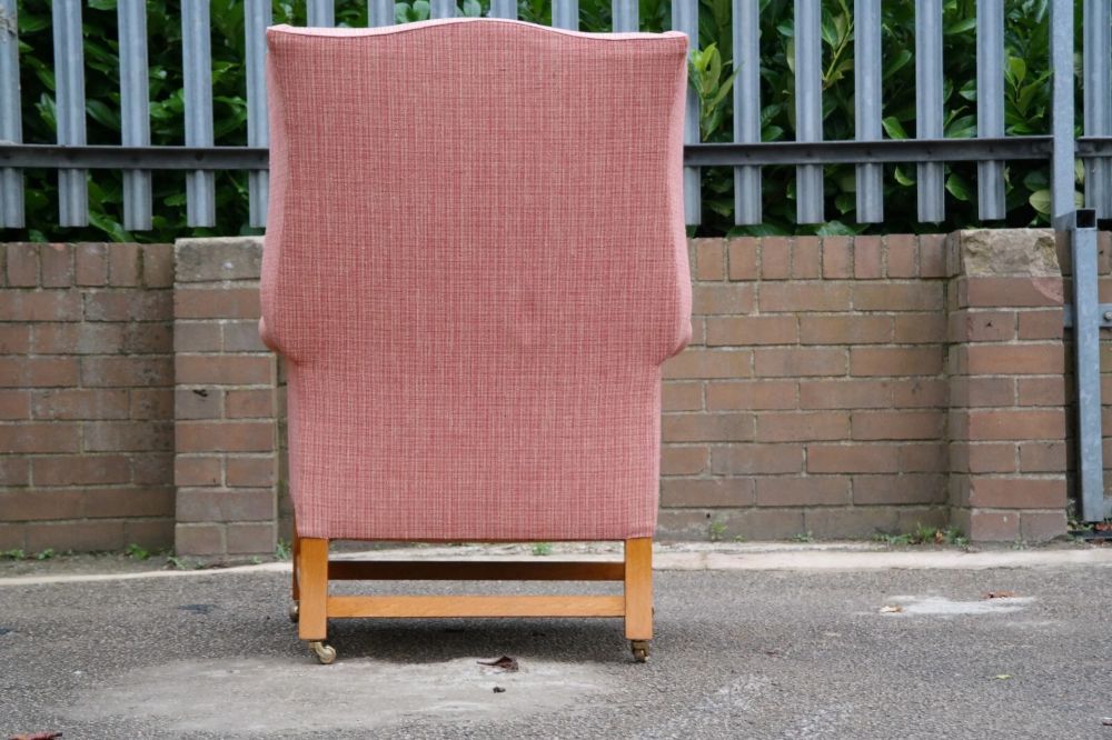 Sublime Howard And Sons Duke Wing Club Library Armchair Coral Waffle Fabric - Image 17