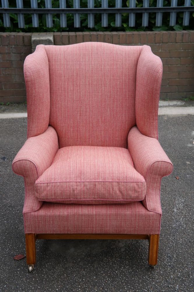 Sublime Howard And Sons Duke Wing Club Library Armchair Coral Waffle Fabric - Image 14