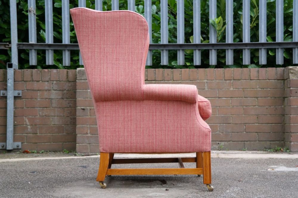 Sublime Howard And Sons Duke Wing Club Library Armchair Coral Waffle Fabric - Image 15