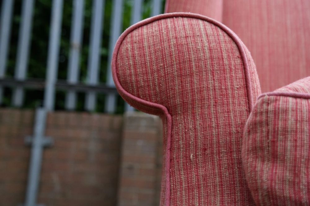 Sublime Howard And Sons Duke Wing Club Library Armchair Coral Waffle Fabric - Image 13