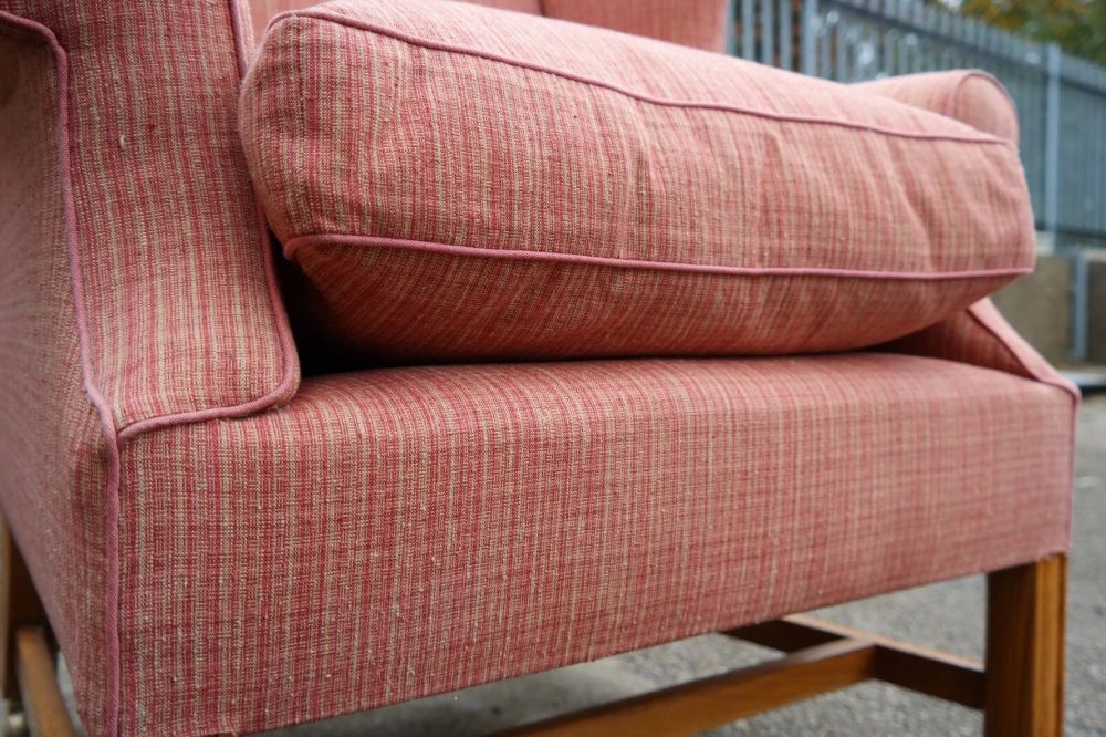 Sublime Howard And Sons Duke Wing Club Library Armchair Coral Waffle Fabric - Image 12