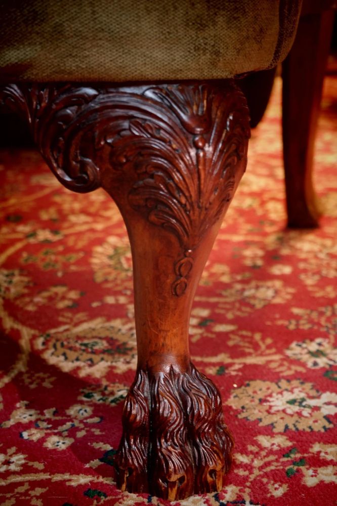 SUPERB PAIR VICTORIAN STYLE BALL & CLAW FEET WINGBACK ARMCHAIRS NOBALIS BARGELLO - Image 18