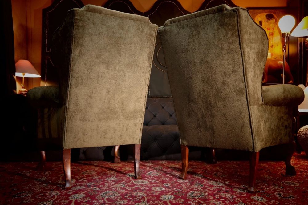 SUPERB PAIR VICTORIAN STYLE BALL & CLAW FEET WINGBACK ARMCHAIRS NOBALIS BARGELLO - Image 6