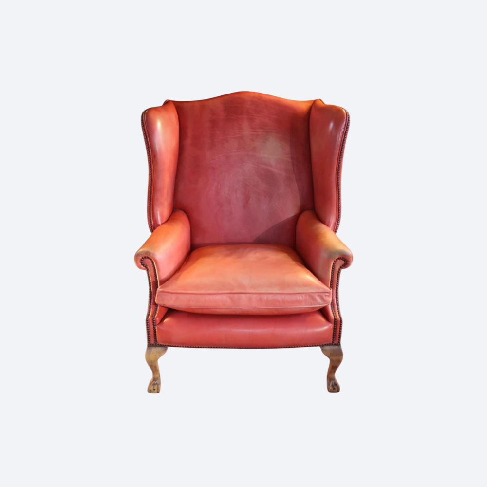 Chairs Of Bath Wide Georgian Leather Wing Chair with Claw & Ball Legs Faded Rose - Image 2