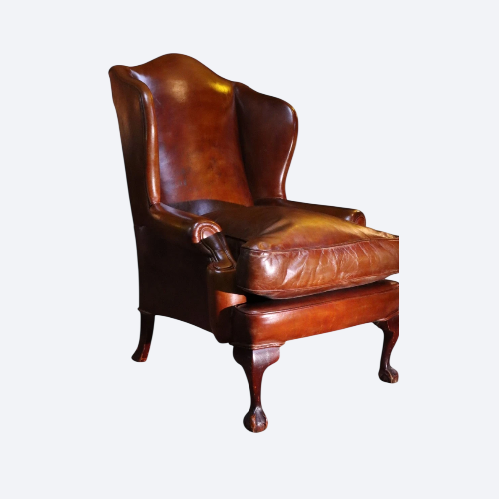 Superb Antique Leather Wingback Club Library Fireside Armchair Whisky Tan Del - Image 2