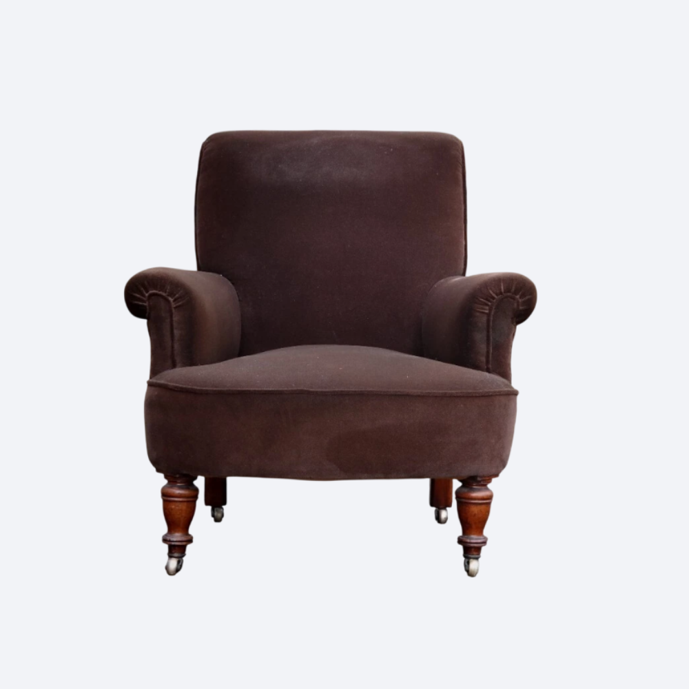 A Deep Seated 19th Century Howard Style Club Armchair In Brown Mohair Velvet - Image 2
