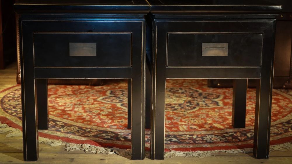 Superb Pair Lombok Canton Bedside Tables Drawers Solid Black Ash 1 Drawer Del - Image 12