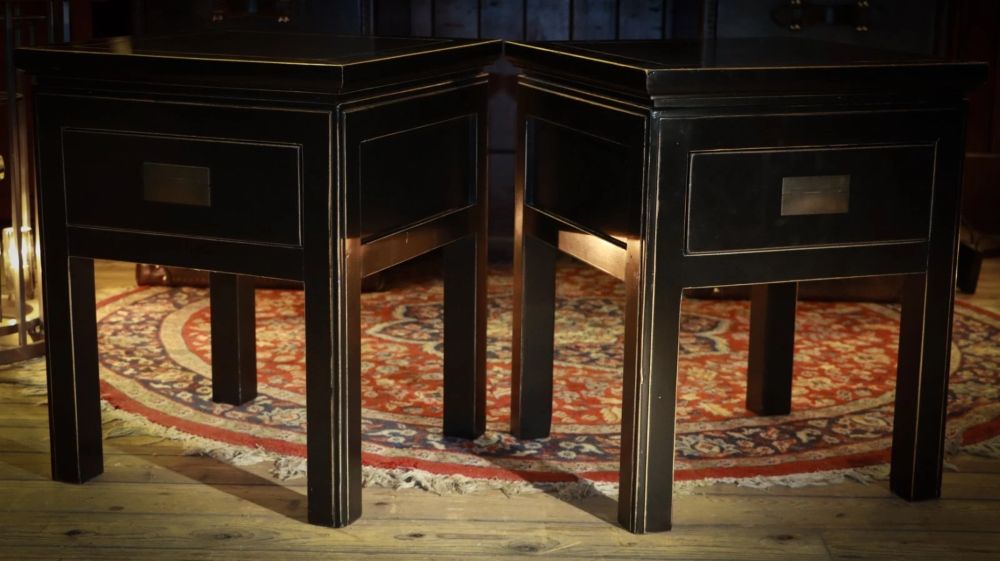 Superb Pair Lombok Canton Bedside Tables Drawers Solid Black Ash 1 Drawer Del - Image 11