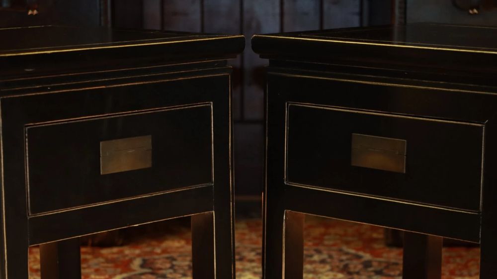 Superb Pair Lombok Canton Bedside Tables Drawers Solid Black Ash 1 Drawer Del - Image 7