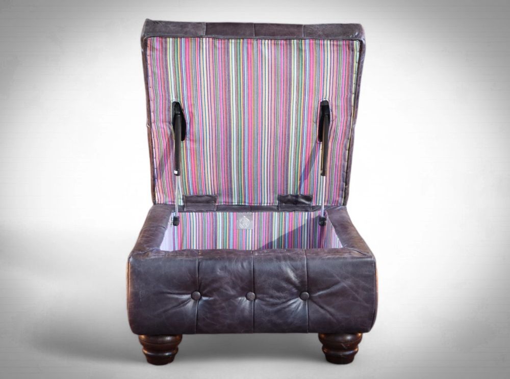 Timothy Oulton Oxford Collection Leather Footstool Storage Ottoman Vegabond Blac - Image 3