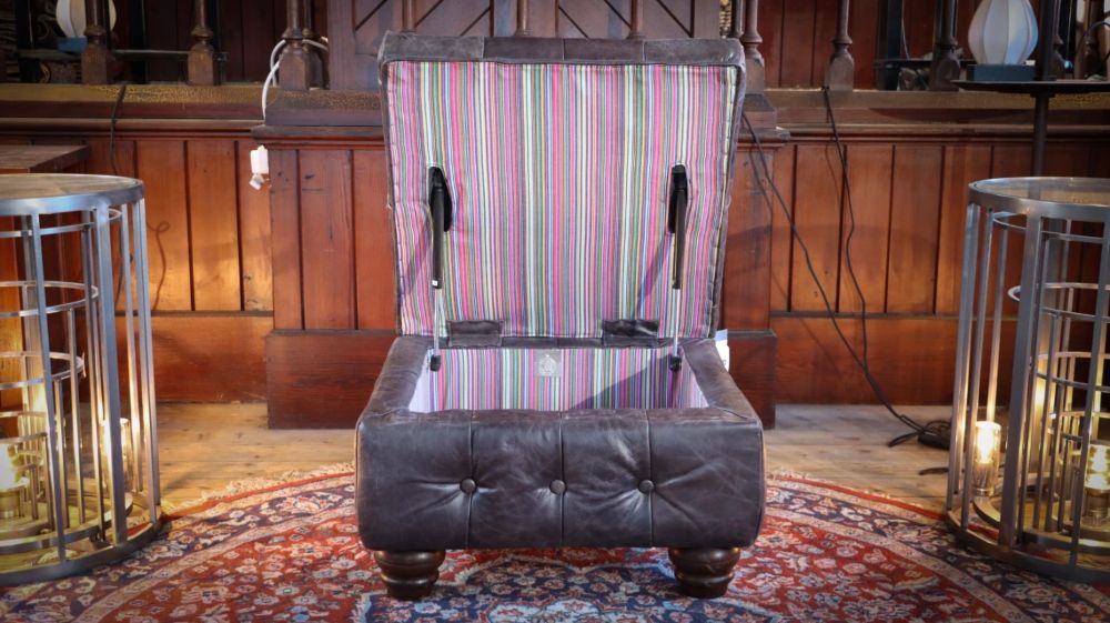 Timothy Oulton Oxford Collection Leather Footstool Storage Ottoman Vegabond Blac - Image 9