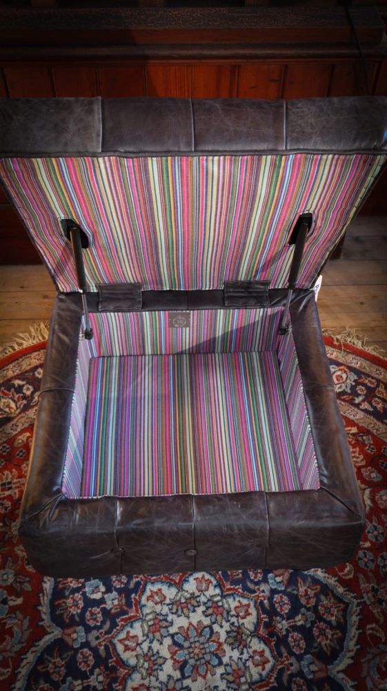 Timothy Oulton Oxford Collection Leather Footstool Storage Ottoman Vegabond Blac - Image 8