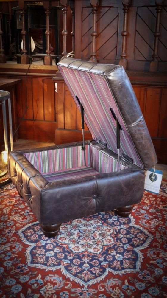 Timothy Oulton Oxford Collection Leather Footstool Storage Ottoman Vegabond Blac - Image 5