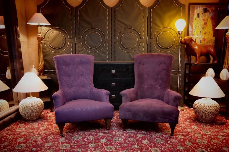 Superb Pair John Sankey Hawthorne Armchairs Library Fireside Club Amethyst - Image 3