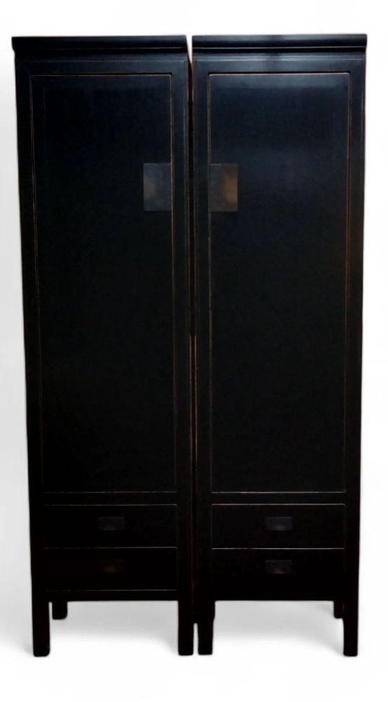 Pair Lombok Canton Kitchen Larder Pantry Cabinets Black Lacquered Solid Ash - Image 15