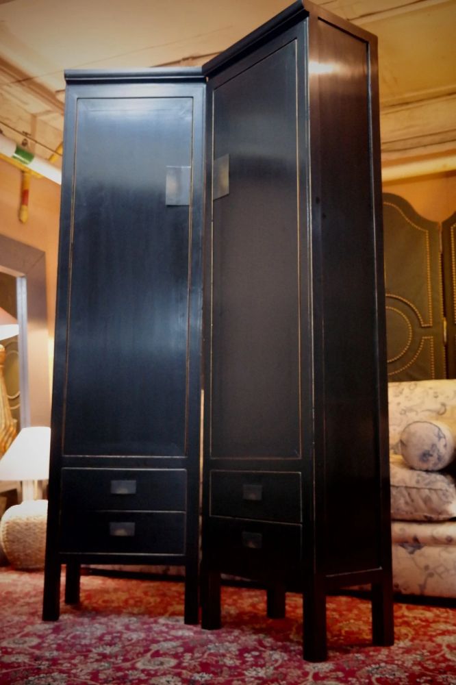 Pair Lombok Canton Kitchen Larder Pantry Cabinets Black Lacquered Solid Ash - Image 7