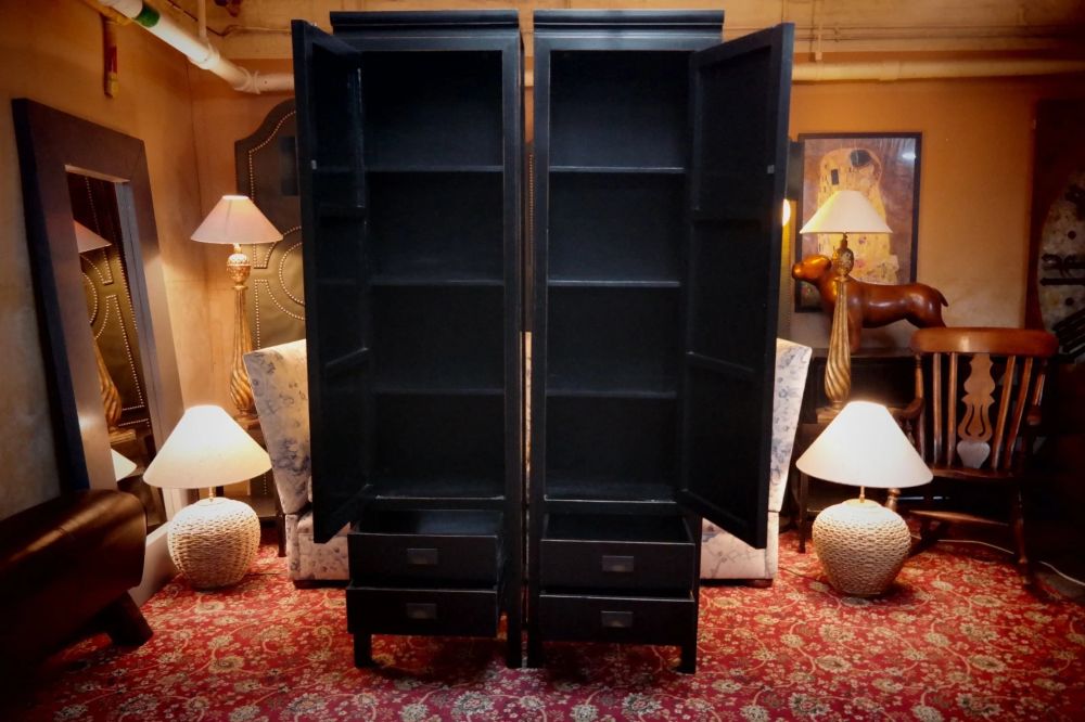Pair Lombok Canton Kitchen Larder Pantry Cabinets Black Lacquered Solid Ash - Image 6