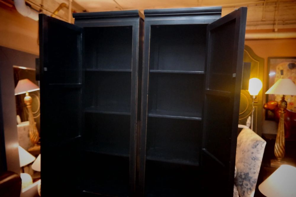 Pair Lombok Canton Kitchen Larder Pantry Cabinets Black Lacquered Solid Ash - Image 5