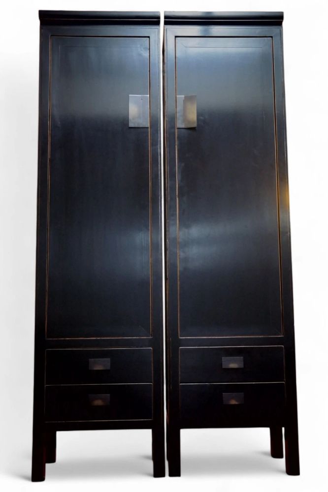 Pair Lombok Canton Kitchen Larder Pantry Cabinets Black Lacquered Solid Ash - Image 14