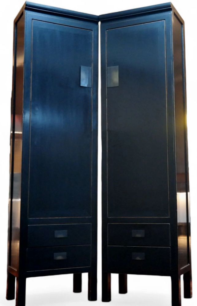 Pair Lombok Canton Kitchen Larder Pantry Cabinets Black Lacquered Solid Ash - Image 13