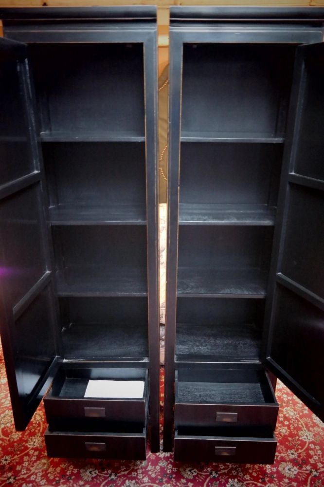 Pair Lombok Canton Kitchen Larder Pantry Cabinets Black Lacquered Solid Ash - Image 11