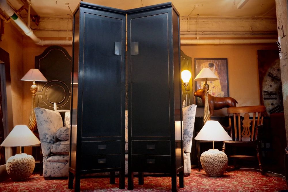 Pair Lombok Canton Kitchen Larder Pantry Cabinets Black Lacquered Solid Ash - Image 4