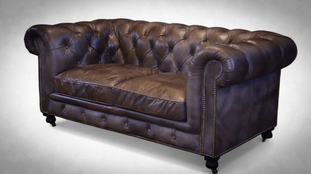 Pair Timothy Oulton Westminster Feather 2 Seater Leather Sofas Destroyed Black - Image 3