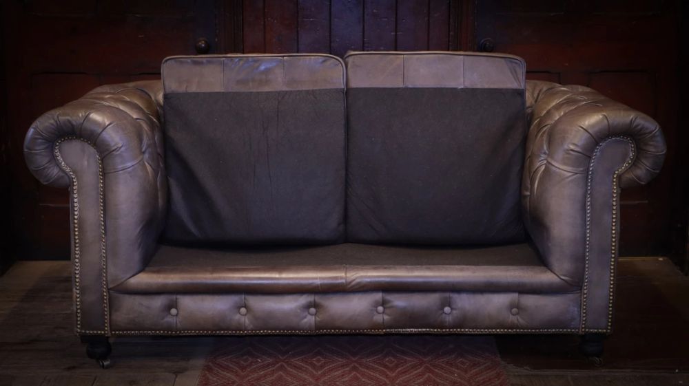 Pair Timothy Oulton Westminster Feather 2 Seater Leather Sofas Destroyed Black - Image 15