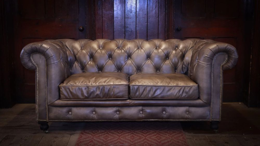 Pair Timothy Oulton Westminster Feather 2 Seater Leather Sofas Destroyed Black - Image 4