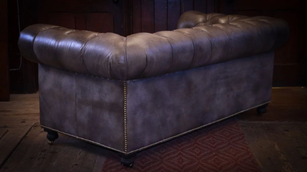 Pair Timothy Oulton Westminster Feather 2 Seater Leather Sofas Destroyed Black - Image 12