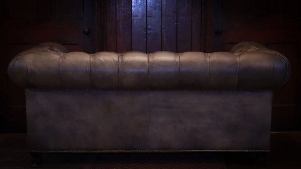 Pair Timothy Oulton Westminster Feather 2 Seater Leather Sofas Destroyed Black - Image 10