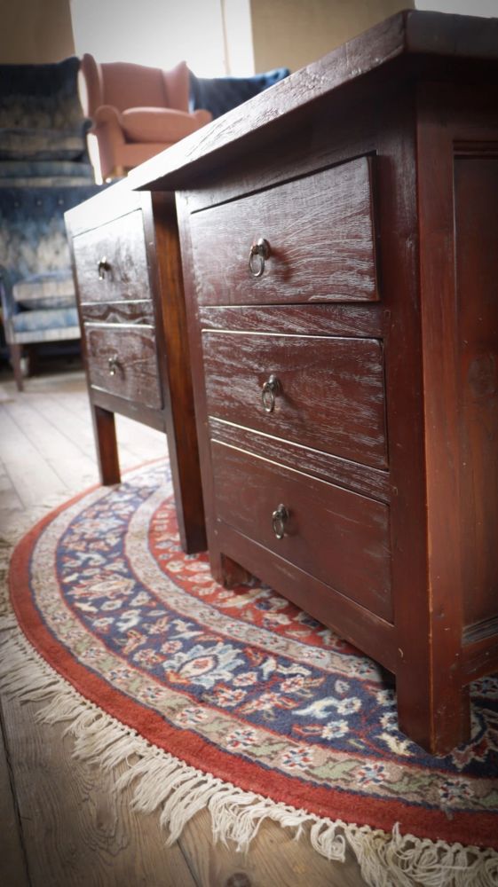 Pair Lombok Seba Bedside Tables Drawers Solid Indonesian Teak Mahogany Del - Image 3