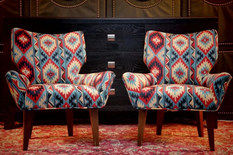 Pair George Smith Bedroom Nursing Kilim Under Wndow Armchairs Blue Red Rrp£11600 - Image 5