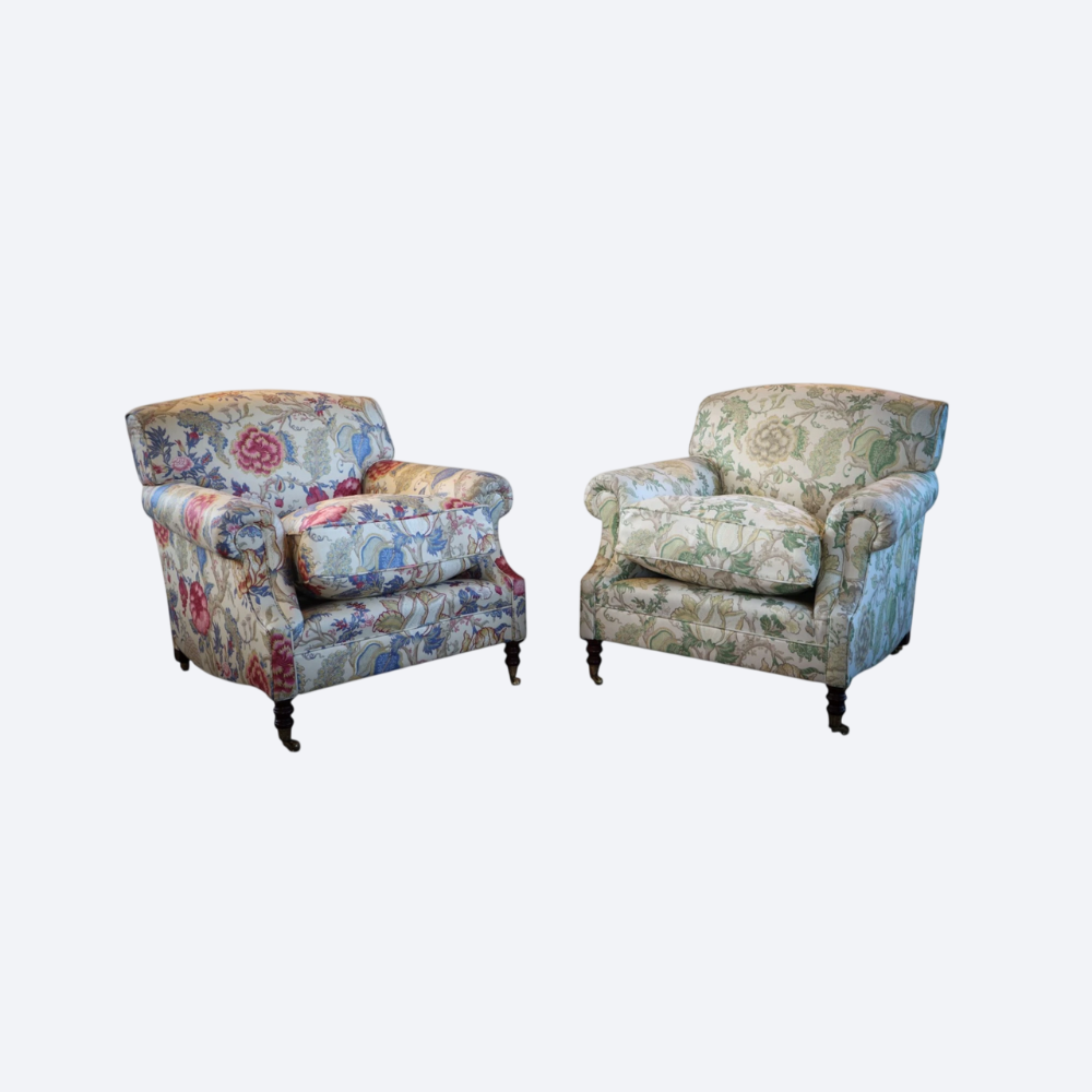 Pair George Smith Laid Back Scroll Arm Signature Armchairs Titley Marr Darwen - Image 2