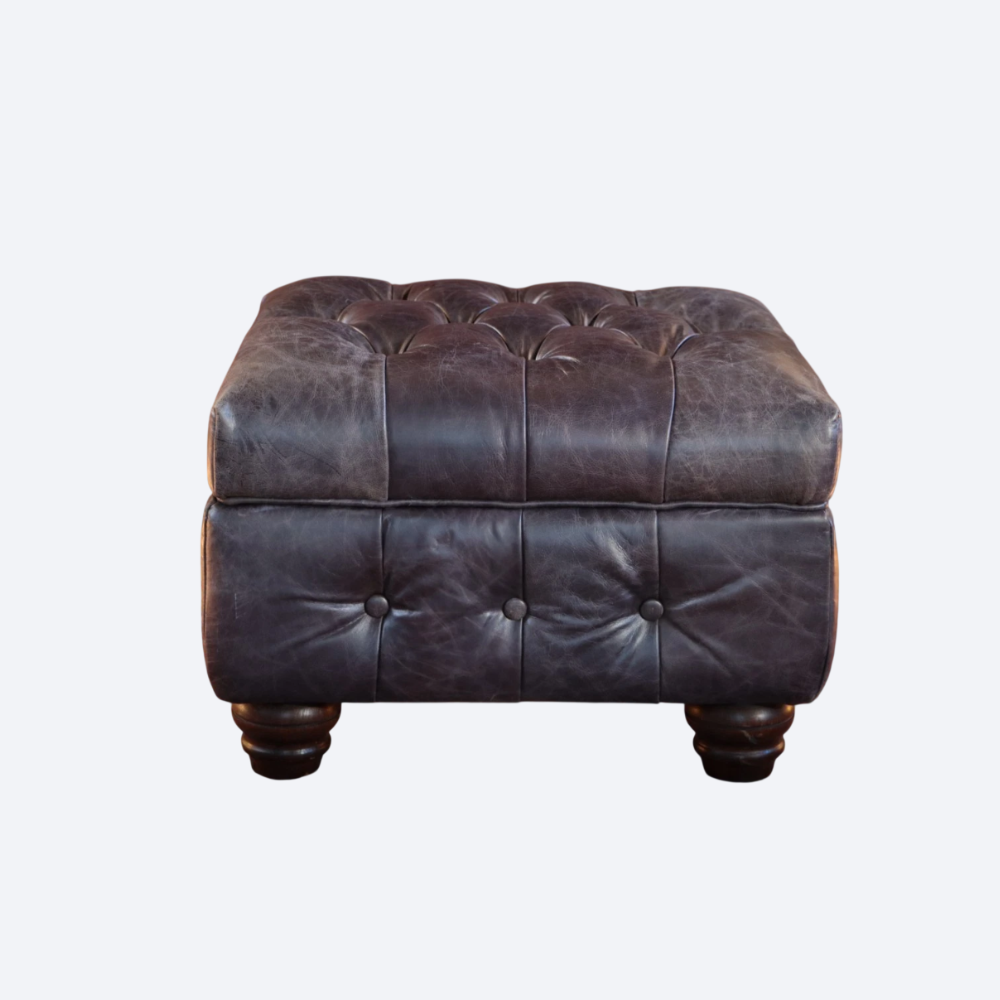 Timothy Oulton Oxford Collection Leather Footstool Storage Ottoman Vegabond Blac - Image 2