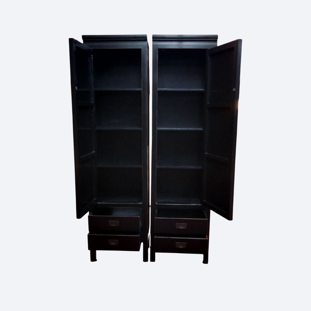 Pair Lombok Canton Kitchen Larder Pantry Cabinets Black Lacquered Solid Ash - Image 2