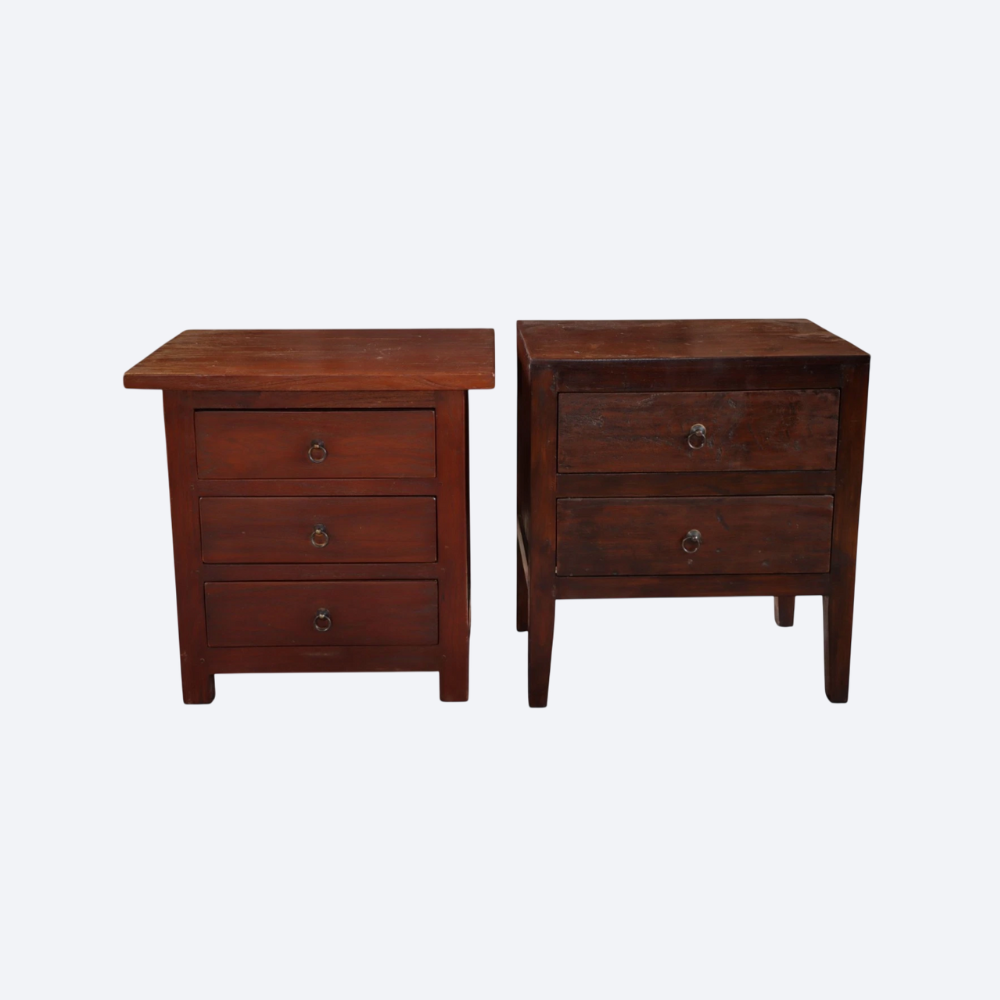 Pair Lombok Seba Bedside Tables Drawers Solid Indonesian Teak Mahogany Del - Image 2