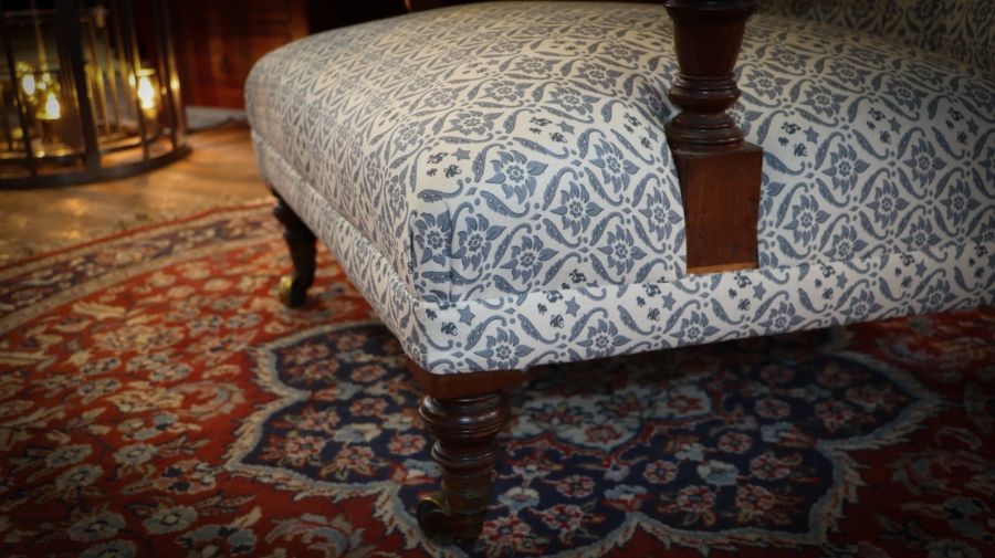 Howard & Sons buttoned open armchair in Ticking Fabric - Image 7