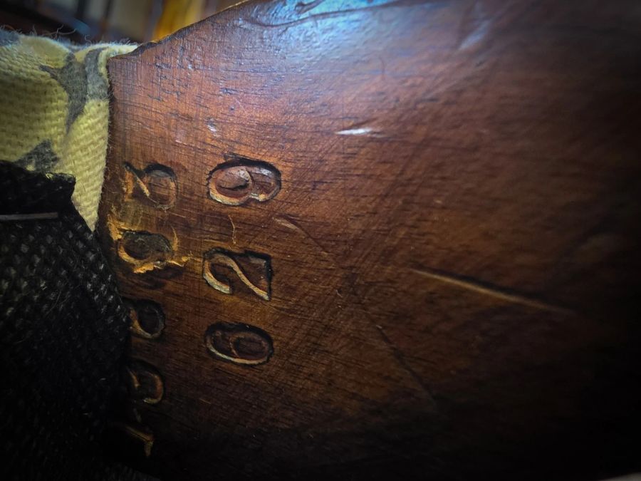 Howard & Sons buttoned open armchair in Ticking Fabric - Image 9