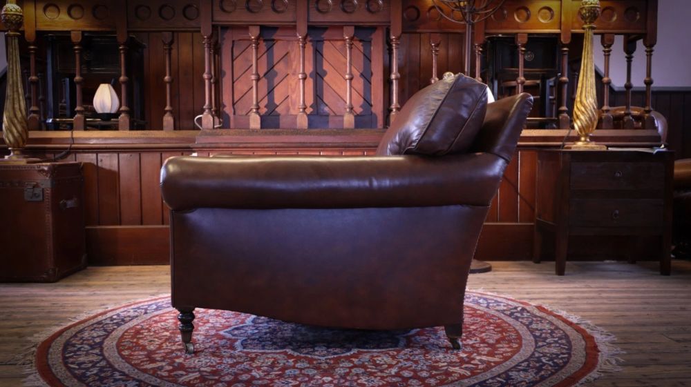 George Smith Full Scroll Arm Signature Leather Armchair with Cusion Back Del - Image 6