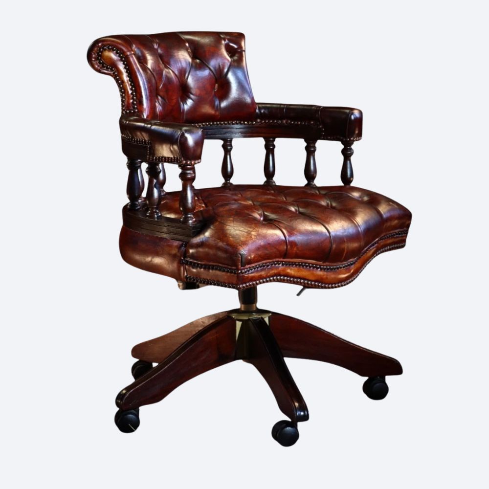 Stunning George Smith Captains Swivel Leather Armchair Dark Tan Del - Image 3