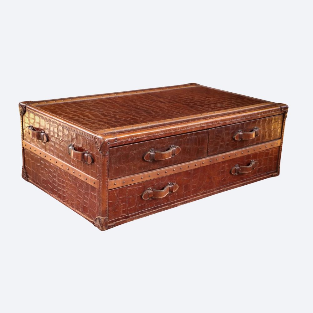Stunning Timothy Oulton Stoneyhurst Large Leather Coffee Table Antique Whisky - Image 3