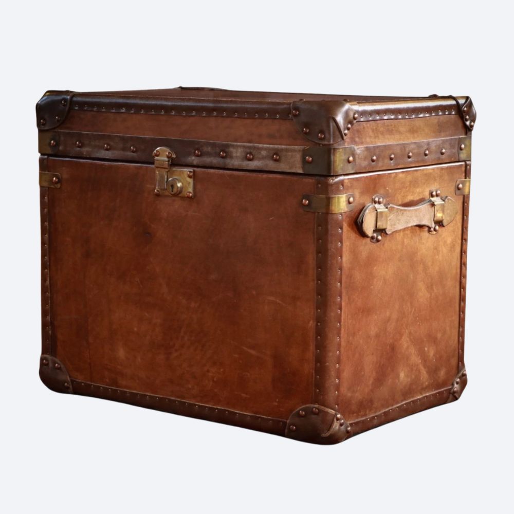 Superb Vintage Officer's Campaign White Star Trunk Leather Bedside Side table - Image 3
