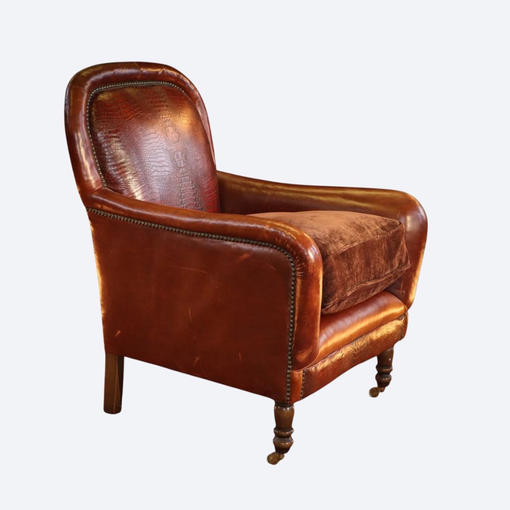 Stunning Tetrad Crocodile Back Leather Armchair Cigar Club Whisky Tan Brown - Image 3